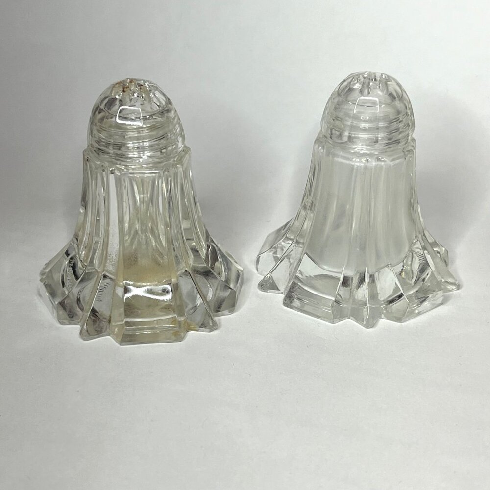 Vintage Crystal Flared Czech Glass Clear Salt & Pepper Set